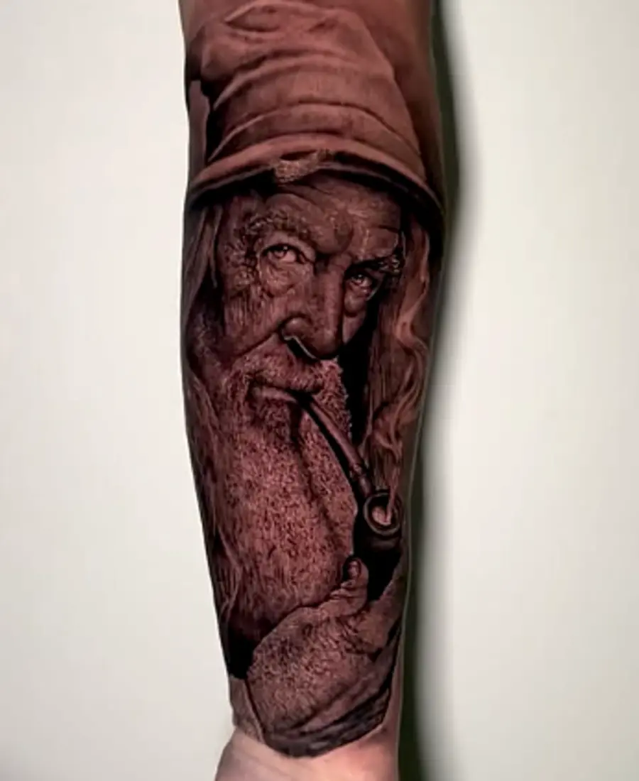 Fantasy Portrait Tattoo in Black and Grey