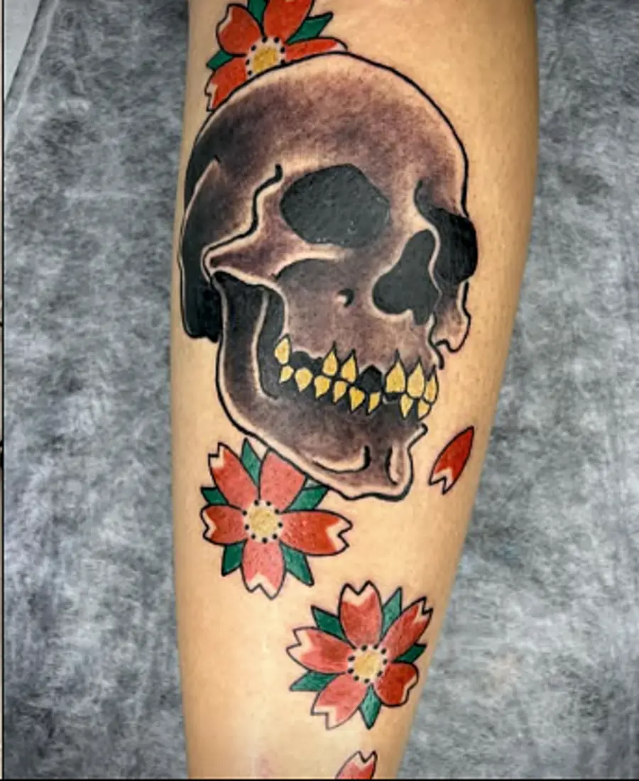 Farbiger Totenkopf im Traditional Stil
